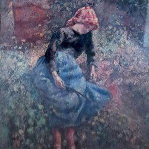 THE SHEPHERDESS - YOUNG GIRL WITH A WALKING SITCK by Camille Pissarro, 8"x10"