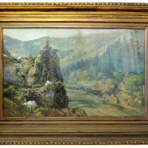 Mountain Valley and Figures by Rock Edge by Marmaduke Matthews, 19"x29"