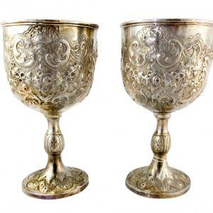 Foster Engraved Silver Chalices, England 1880-81